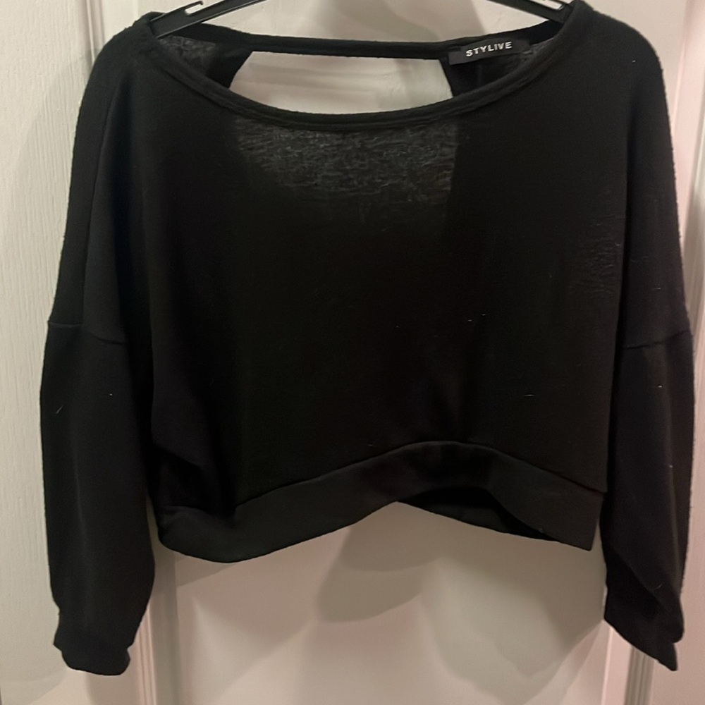 Black open-back long sleeve shirt